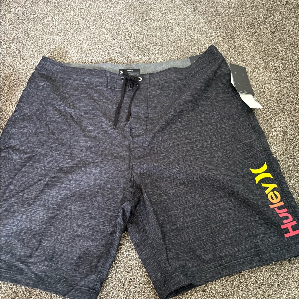 Hurley Gray Swim Trunks with Yellow and Red Logo